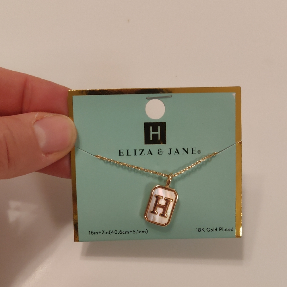 New!Eliza & Jane 18K Gold Plated 'H' Initial Pendant 16" Necklace Y2K Vintage In